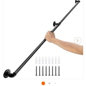 6 Foot Industrial Black Wall-Mounted Handrail